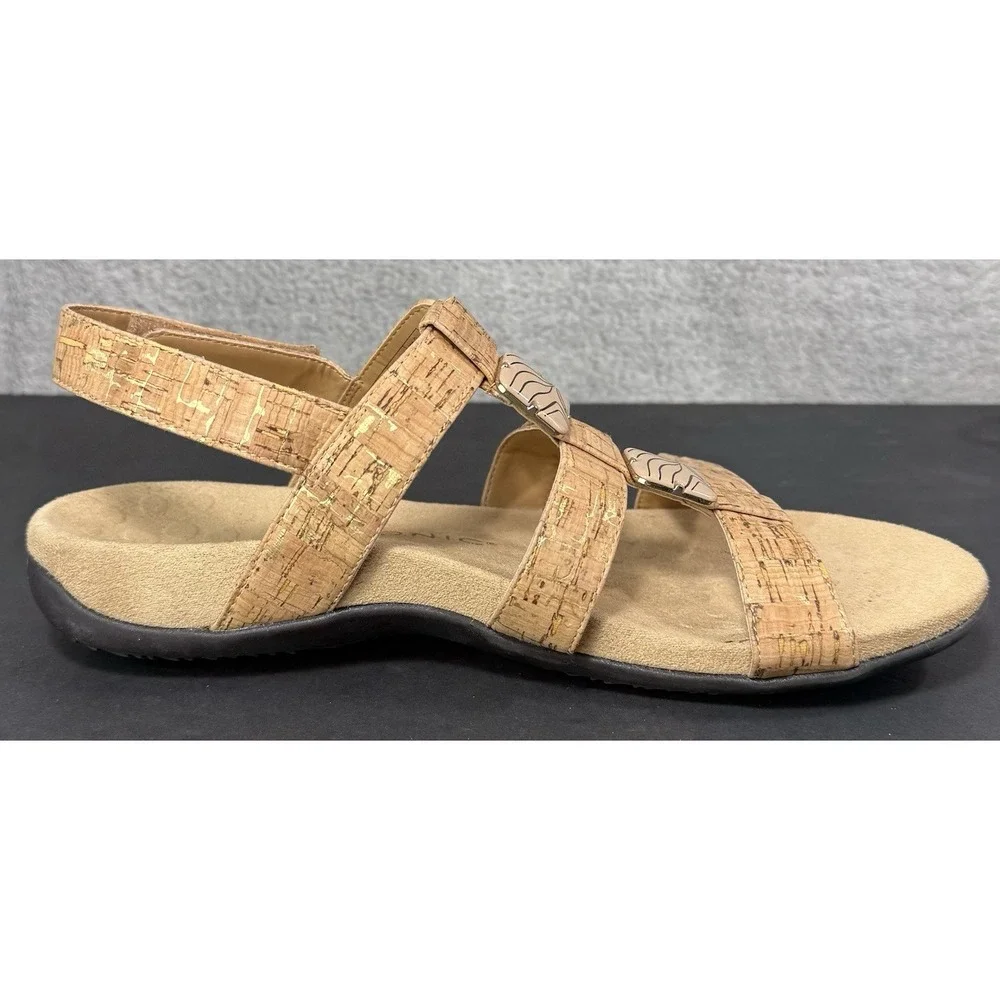 Vionic Amber Adjustable Sandal‎ Women's 10 Cork Gold Flat Arch Support Comfort